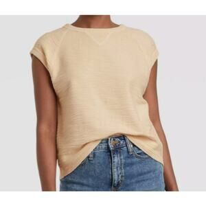 Universal Thread Women's Textured Cap Sleeve Sweatshirt, Off White